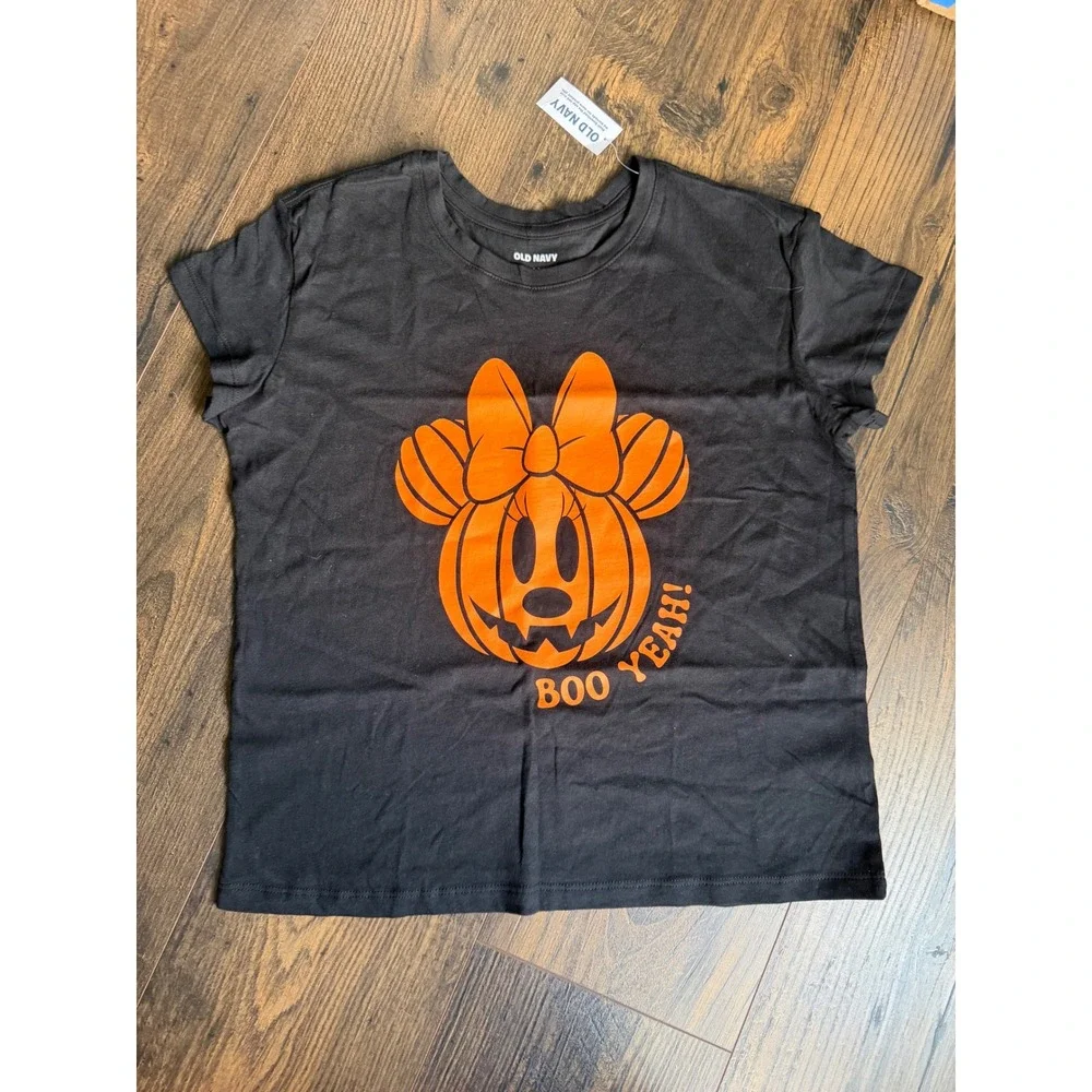 Old Navy Disney Girls Halloween Minnie Mouse Pumpkin T-Shirt Black XL 14-16 NWT